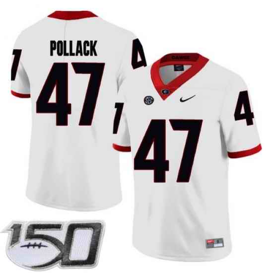 Georgia Bulldogs 47 David Pollack White College Football stitched 150th Anniversary Patch jersey